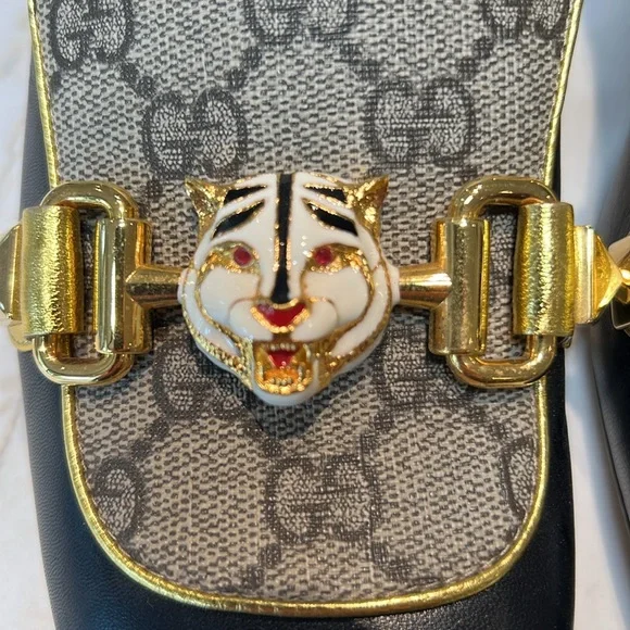 Gucci with Leather GG Supreme Embellished Mid-Heel Loafer Pump (Size 40) - Picture 5 of 13